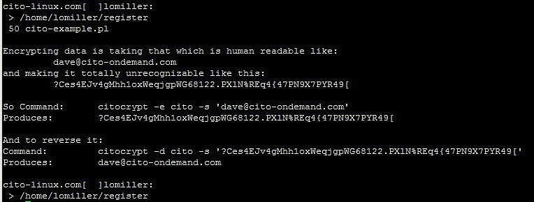 CITO onDemand, LLC -- Example of citocrypt in action from the command line --